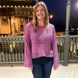 Easel Boutique Boho Open Knit Sweater Wide Sleeve Lightweight Pullover Medium